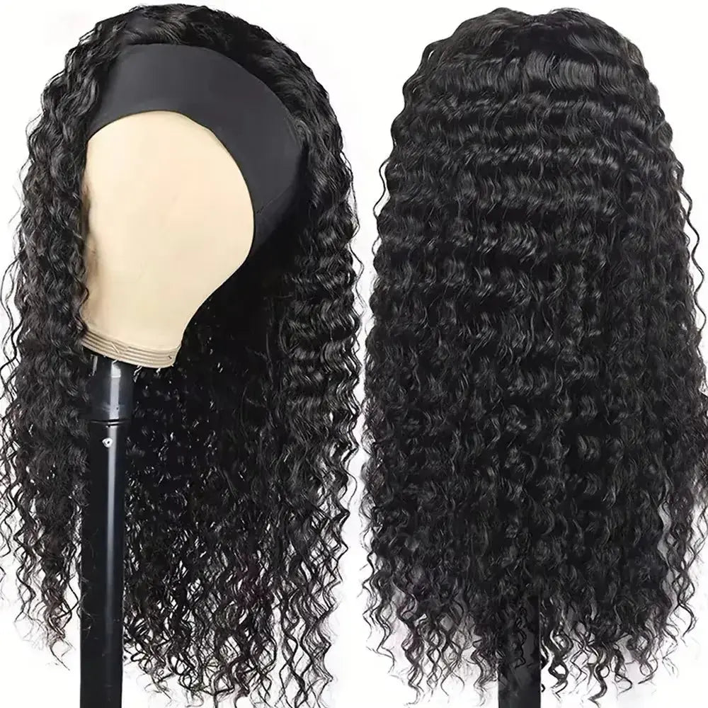Deep Wave Headband Wig Human Hair 200% Density Wigs For Women 100% Real Hair Wigs Full Machine Made Wigs Natural Black Hair NovaCart