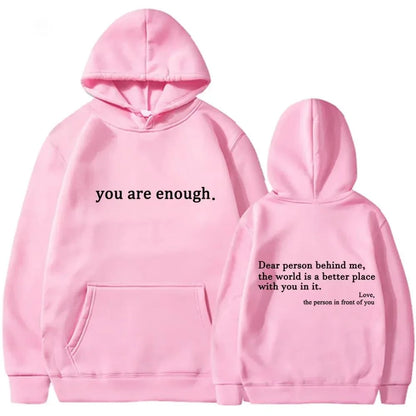 Autumn Winter Men Hooded Dear Person Behind Me You Are Enough Print Fashion Sweatshirt Hip Hop Casual Unisex Clothing NovaCart