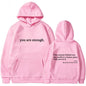 Autumn Winter Men Hooded Dear Person Behind Me You Are Enough Print Fashion Sweatshirt Hip Hop Casual Unisex Clothing NovaCart