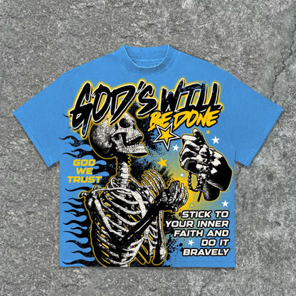 The 2025 3d Tshirt God's Will Skull Retro Pattern T-shirt Printed Graphic Men And Women Y2K Oversized T-shirt Street Wear NovaCart