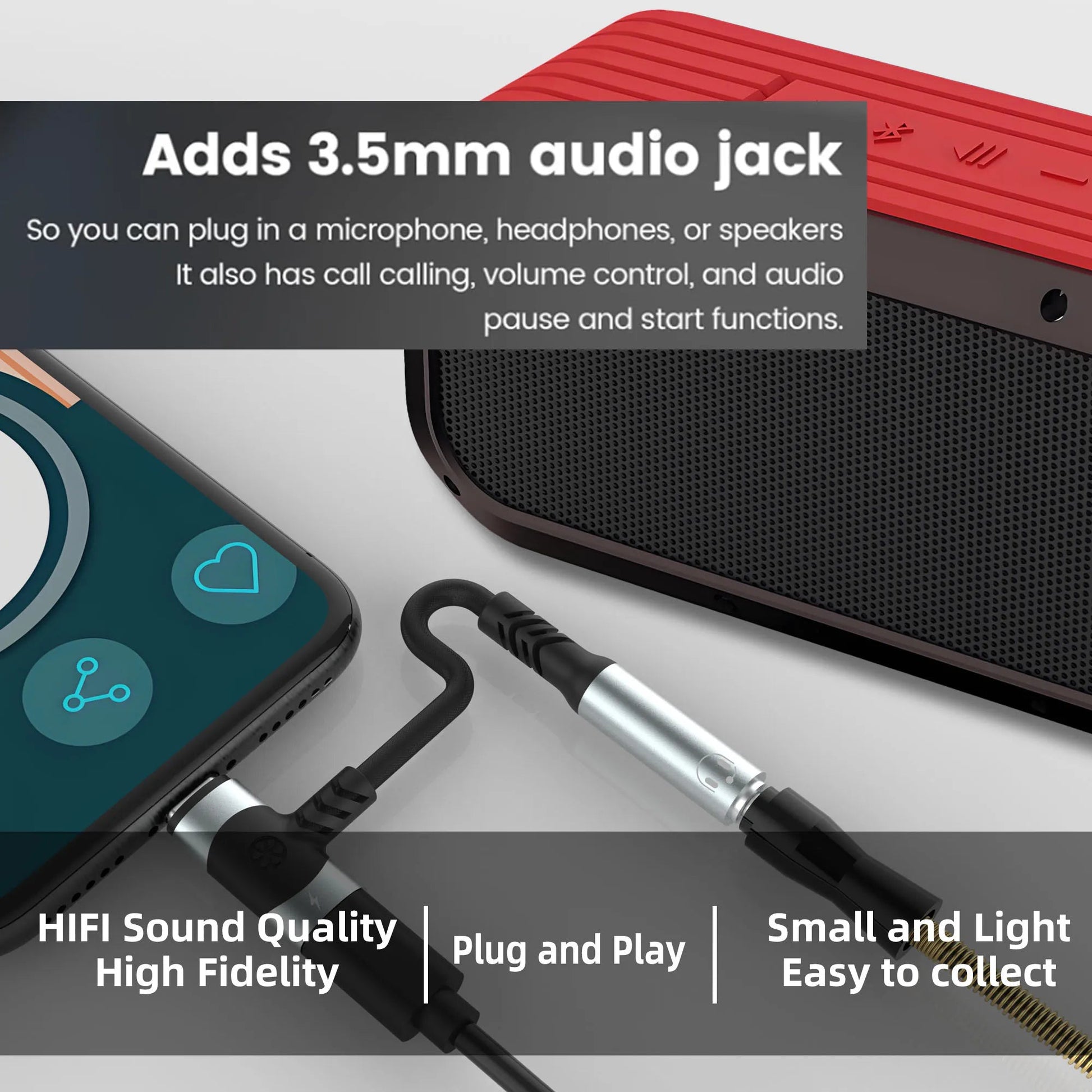 2-In-1 USB-C To 3.5mm Audio Adapter 100W PD Fast Charging Aux Mic Jack For Smartphone Tablet Pi-Mart