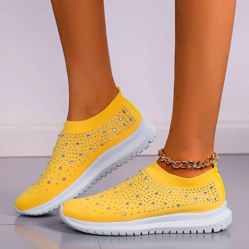 2024 New Crystal Breathable Mesh Sneaker Shoes for Women Comfortable Soft Bottom Flats Plus Size 43 Non Slip Casual Shoes Woman NovaCart