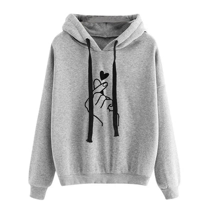 Autumn Fleece Hoodie Solid Color Finger Heart Hooded Korean Fashion Sweatshirts Long Sleeve Top Drawstring Pockets Loose Hoodies NovaCart