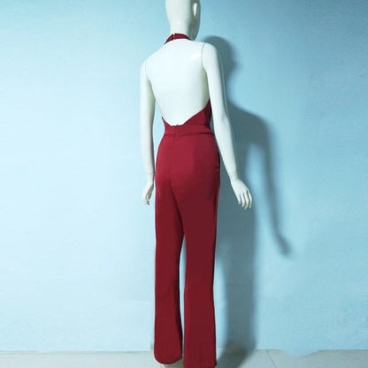 Jumpsuits for Women 2022 Sexy Polyester Backless Wide Leg Pants Sleeveless Summer Rompers