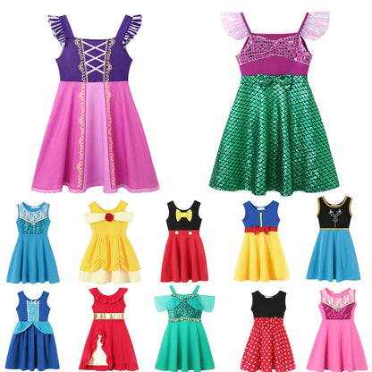 Children's Casual Dress for Girls Mermaid Rapunzel Dress One-Shoulder Sling Short Sleeve Princess Costume Summer Casual Vest NovaCart