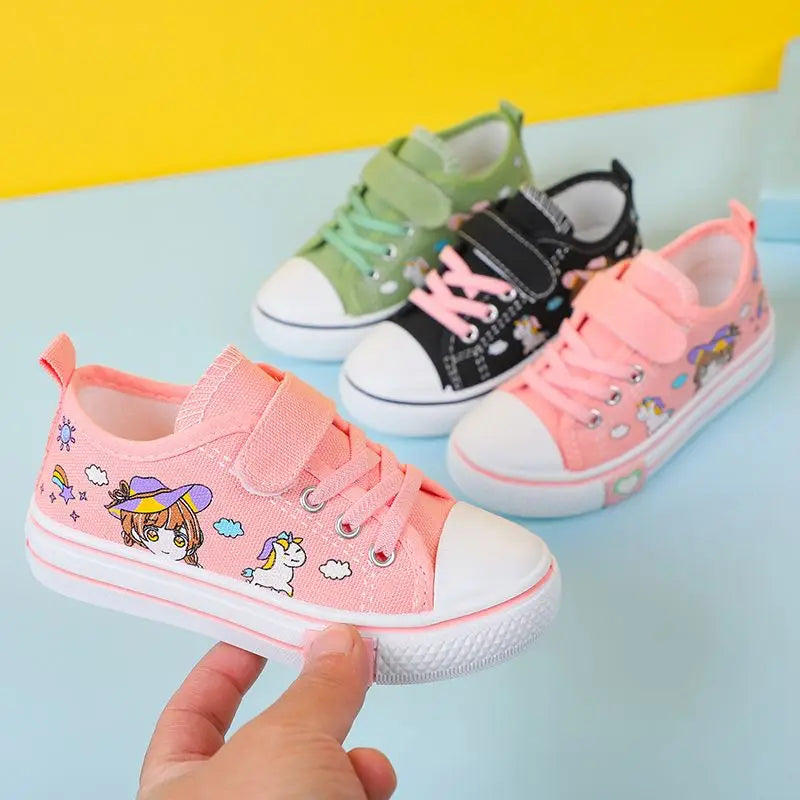 Children's  New Spring Canvas Shoes Cartoon Graffiti Children's Casual Shoes for Girls Comfort Fashion Kids Flat Tennis Sneakers NovaCart