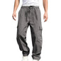 Men s Loose Cargo Long Pants Solid Color Drawstring Waist Straight Leg Trousers Casual Work Pants with Pockets NovaCart