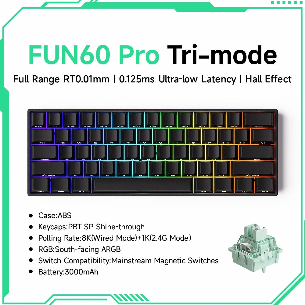 Akko MonsGeek FUN60 Mechanical Keyboard Magnetic Switch 60% Gaming Keyboards Rapid Trigger 0.01mm 8K ARGB HE/TMR Custom Keyboard Pi-Mart