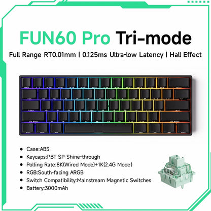 Akko MonsGeek FUN60 Mechanical Keyboard Magnetic Switch 60% Gaming Keyboards Rapid Trigger 0.01mm 8K ARGB HE/TMR Custom Keyboard Pi-Mart