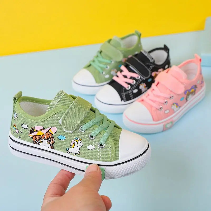 Children's  New Spring Canvas Shoes Cartoon Graffiti Children's Casual Shoes for Girls Comfort Fashion Kids Flat Tennis Sneakers NovaCart
