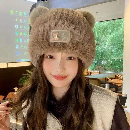Letter Bear Ears Knitted Woolen Hat – Cute Cat-Ears Beanie for Women FitiqueFit