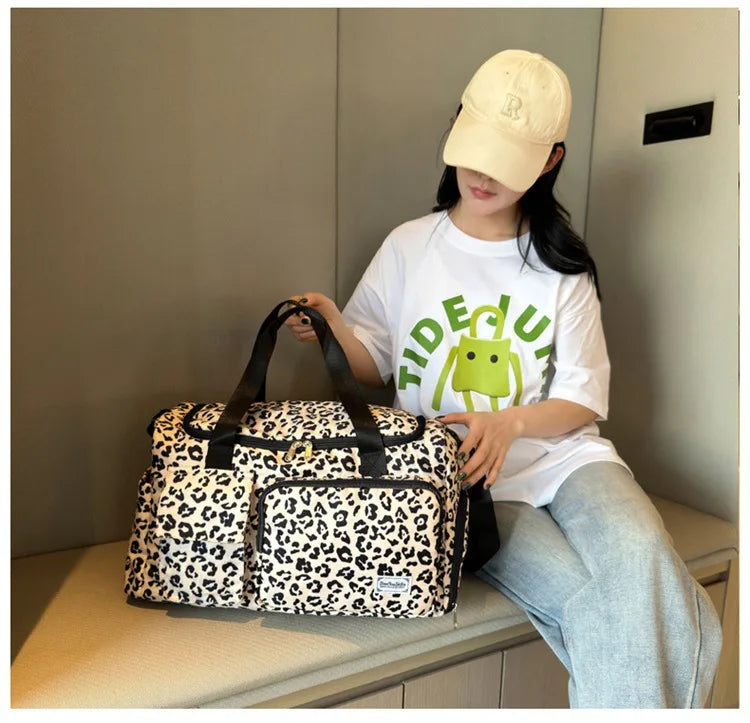 Classic Leopard Print Large Capacity Leisure Luggage Bag with Multiple Pockets and Shoe Compartment Sports Fitness Travel Bag NovaCart