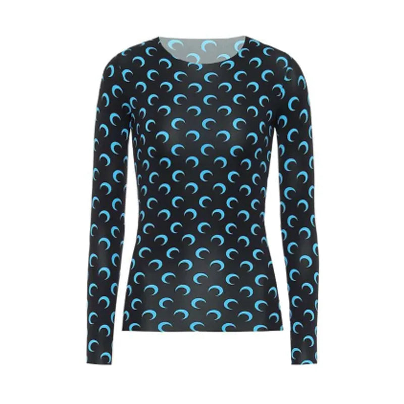 Woman Clothes Korean Moon Print Long Sleeve T-Shirt Fashion Casual Layered Sun Protection Top Ice Silk Basic Tee Spring Autumn NovaCart