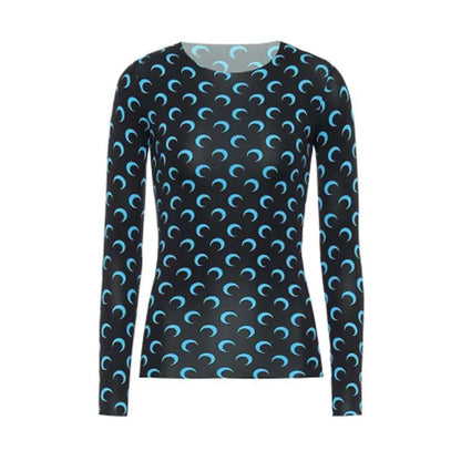 Woman Clothes Korean Moon Print Long Sleeve T-Shirt Fashion Casual Layered Sun Protection Top Ice Silk Basic Tee Spring Autumn NovaCart