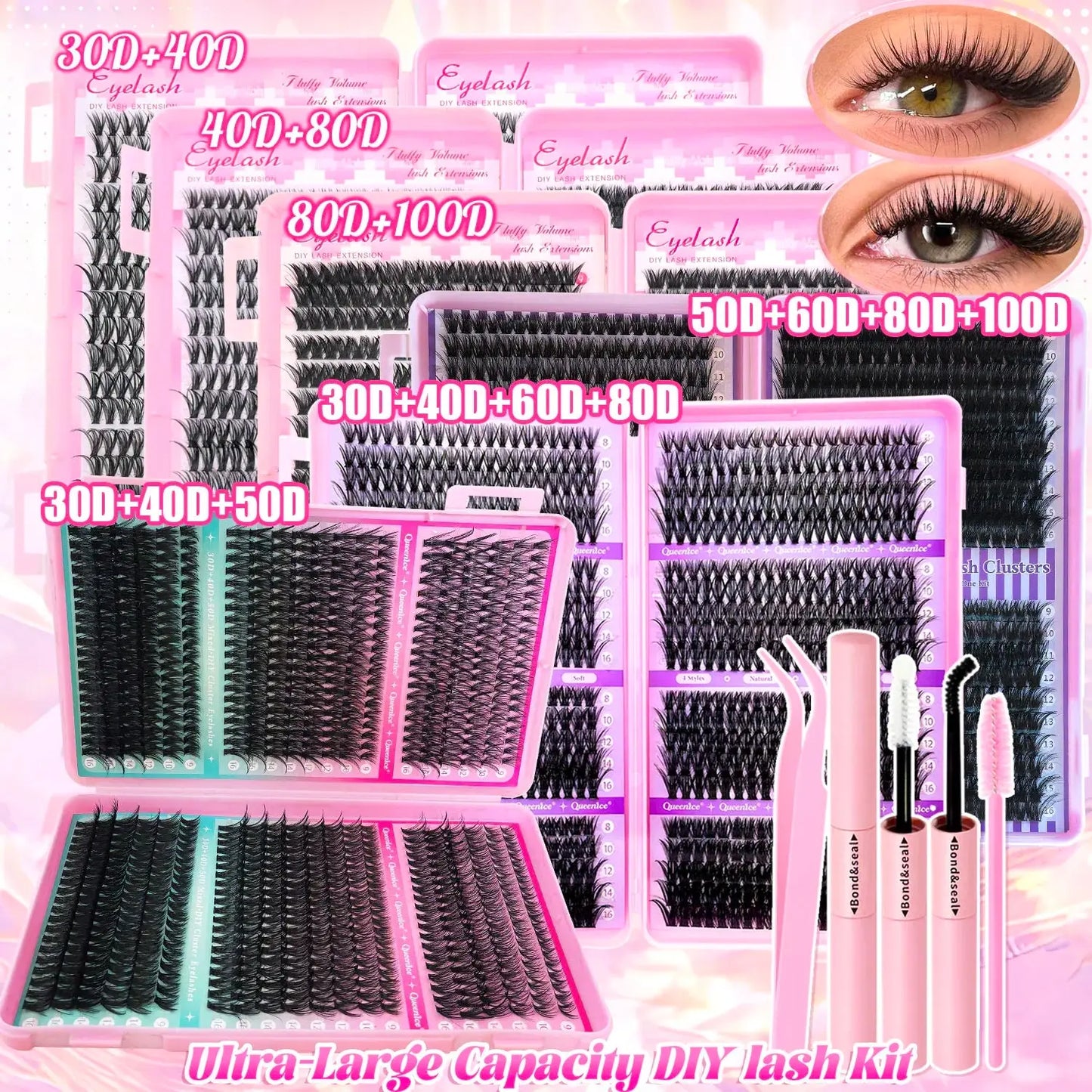 DIY Lash Extension Kit Clusters Individual Eyelashes Kit 9-16mm with Bond and Seal Wispy Natural Mange Lashes NovaCart