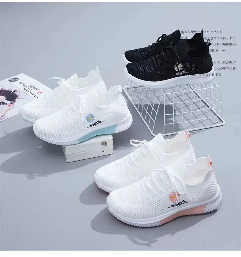 Summer Small White Shoes for Women's Casual Flying Knitted Shoes Comfortable Soft Sole Breathable Running Students' Shoes NovaCart