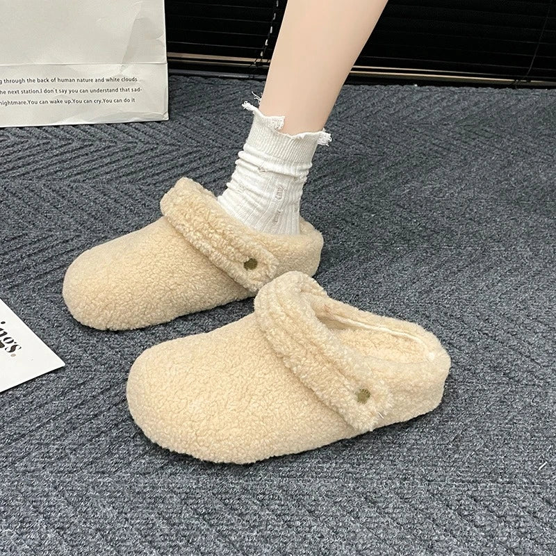 🩴 Winter Cotton Drag Outside Flat Fluffy Slippers FitiqueFit