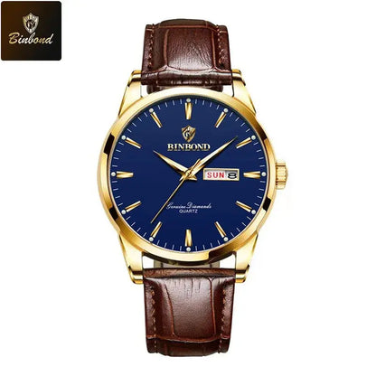 BINBOND Top Luxury Brand Fashion Watch For Men Waterproof Clock Man Date Quartz Wrist Watches Leather Strap Business Man Watch NovaCart