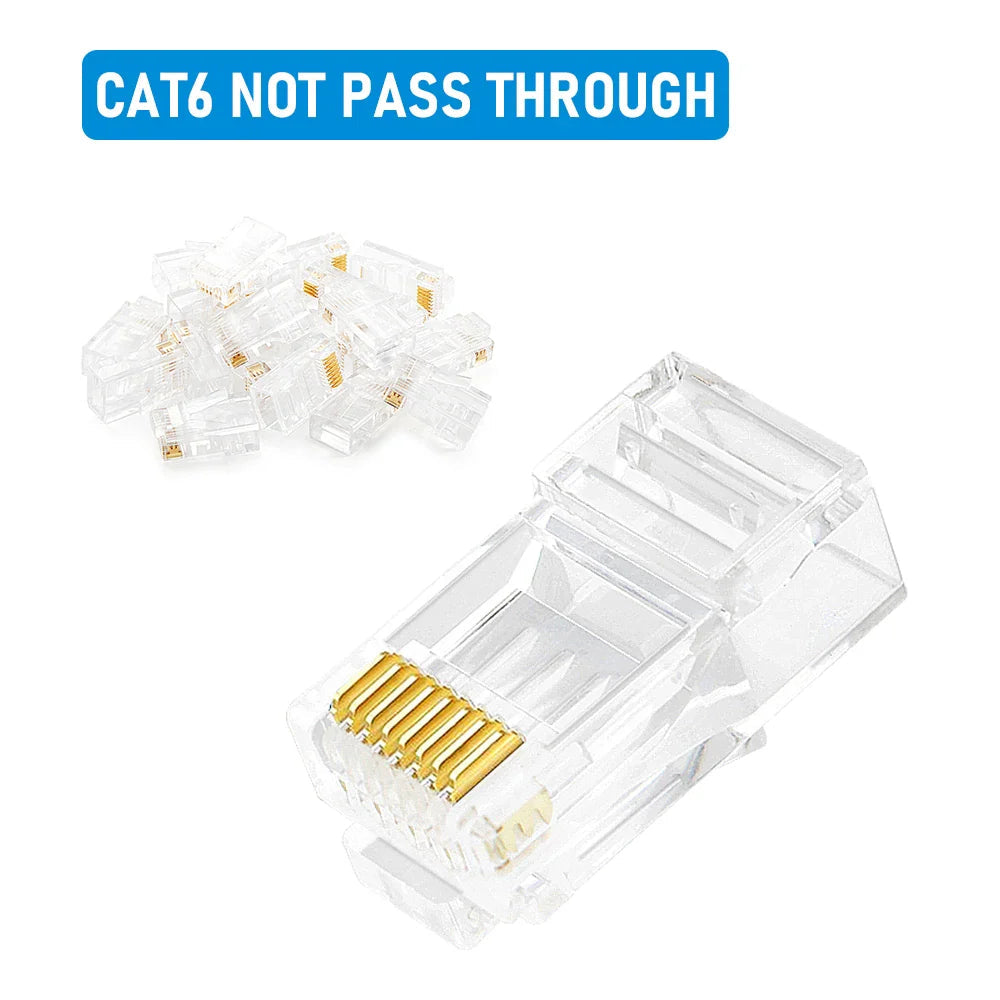 10/20/30/50Pcs Pass Through RJ45 Cat6/Cat5e Connectors Crystal End 8P8C Crimp UTP Standard Ethernet Network Modular Plug Pi-Mart