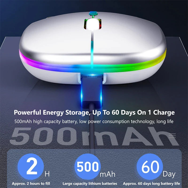 Rechargeable Bluetooth Wireless Mouse with 2.4GHz USB RGB 1600DPI Mouse for Computer Laptop Tablet PC Macbook Gaming Mouse Gamer Pi-Mart
