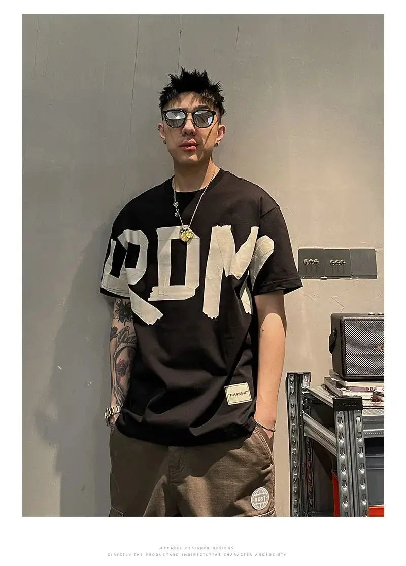 2023 Summer Casual All-match Trend Korean Fashion Short Sleeve Round Neck Solid Color Letter Printed Loose Fashion Youth T-shirt NovaCart