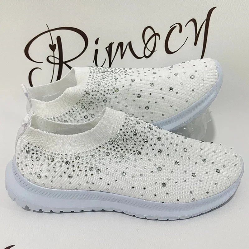 2024 New Crystal Breathable Mesh Sneaker Shoes for Women Comfortable Soft Bottom Flats Plus Size 43 Non Slip Casual Shoes Woman NovaCart