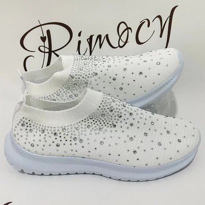 2024 New Crystal Breathable Mesh Sneaker Shoes for Women Comfortable Soft Bottom Flats Plus Size 43 Non Slip Casual Shoes Woman NovaCart