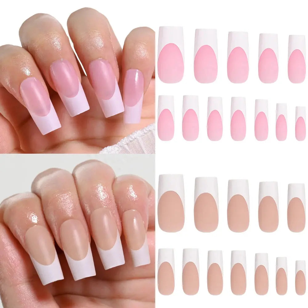 120Pcs Medium Long Square Acrylic French Fake Nails Full Cover Wearable French Press on Nails for Women Mixed Size False Nails NovaCart