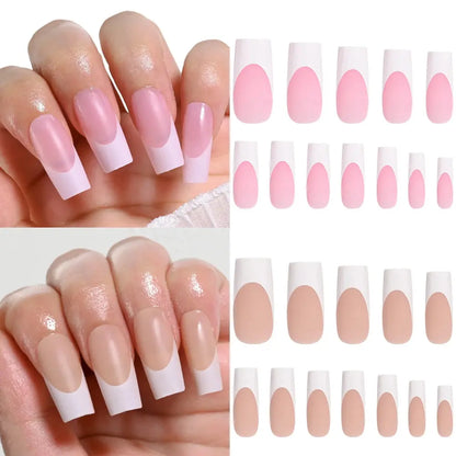120Pcs Medium Long Square Acrylic French Fake Nails Full Cover Wearable French Press on Nails for Women Mixed Size False Nails NovaCart