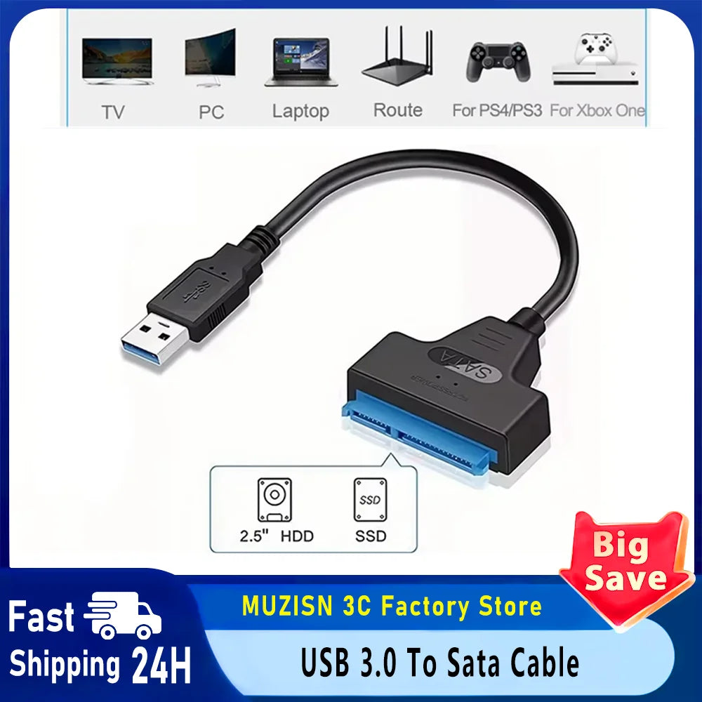 SATA to USB 3.0 / 2.0 Cable Up to 6 Gbps for 2.5 Inch External HDD SSD Hard Drive SATA 3 22 Pin Adapter USB 3.0 to Sata III Cord Pi-Mart
