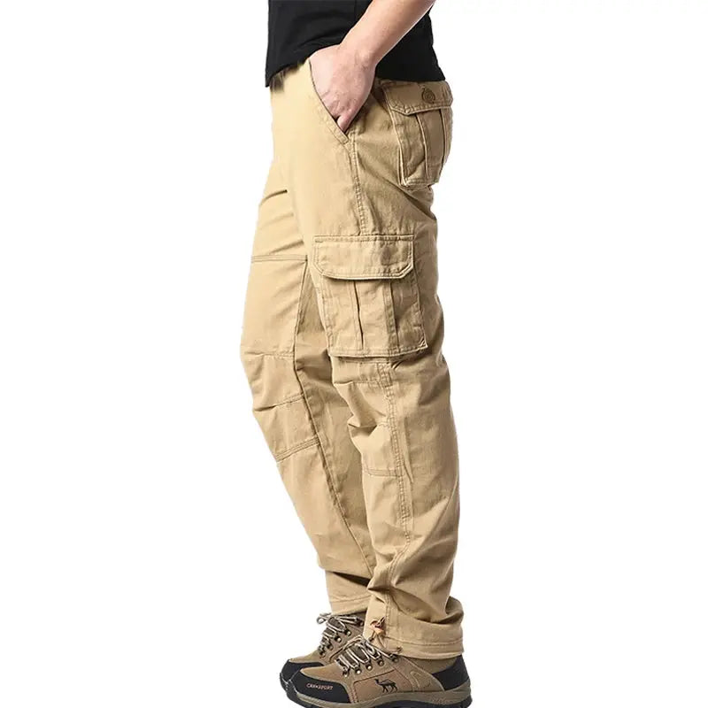 Large Pocket Loose Overalls Men's Outdoor Sports Jogging Tactical Pants Elastic Waist Pure Cotton Casual Work Pants NovaCart