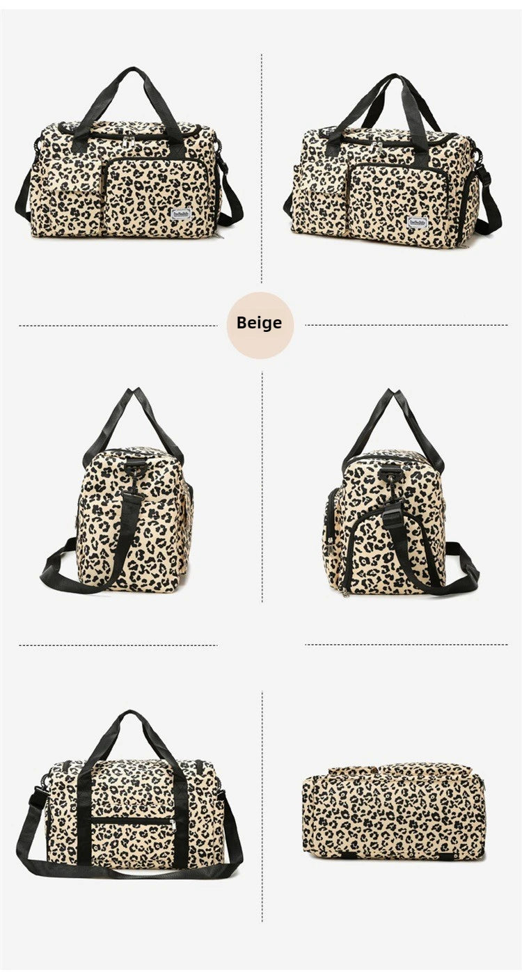 Classic Leopard Print Large Capacity Leisure Luggage Bag with Multiple Pockets and Shoe Compartment Sports Fitness Travel Bag NovaCart