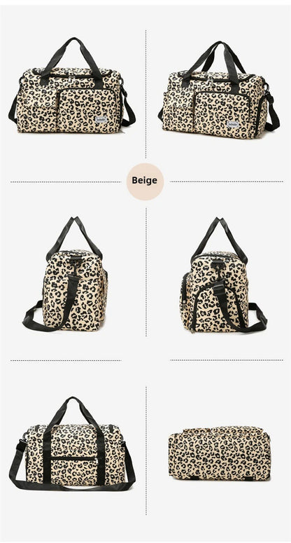 Classic Leopard Print Large Capacity Leisure Luggage Bag with Multiple Pockets and Shoe Compartment Sports Fitness Travel Bag NovaCart