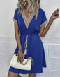 Short Sleeve V-neck Ruffle Waist Cross-border  Elastic Waist Dress