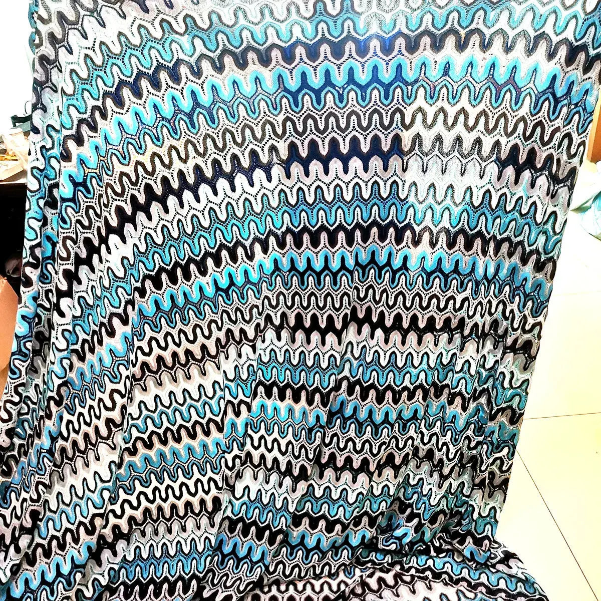 Knitting Lace Fabrics Zig Zag Wave Striped Lace Crochet Mesh Fabric Diy Fashion Cloth 155CM/1078 NovaCart