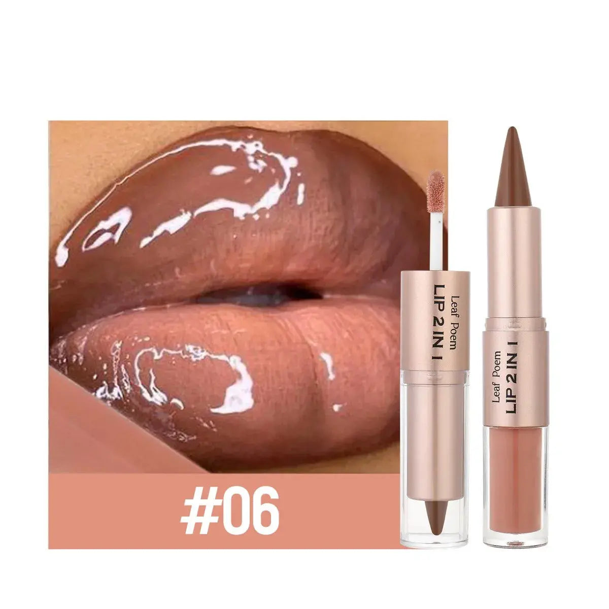 2IN1 Tapered Gradient Lipliner Pen Nude Brown Mirror Glass Lip Gloss Matte Lip Liner Waterproof Lip Contour Non Stick Makeup NovaCart