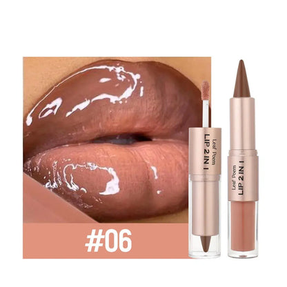 2IN1 Tapered Gradient Lipliner Pen Nude Brown Mirror Glass Lip Gloss Matte Lip Liner Waterproof Lip Contour Non Stick Makeup NovaCart