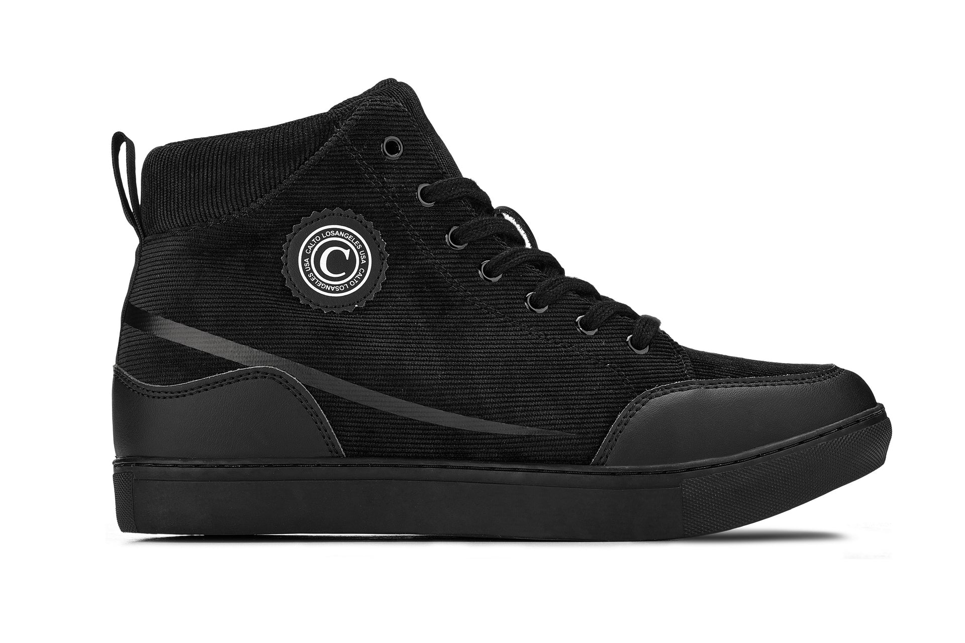 CALTO - S4130 - 2.6 Inches Taller (Onyx/Black Sole) - Corduroy Ankle Top Sneak-boot Tallmenshoes.com