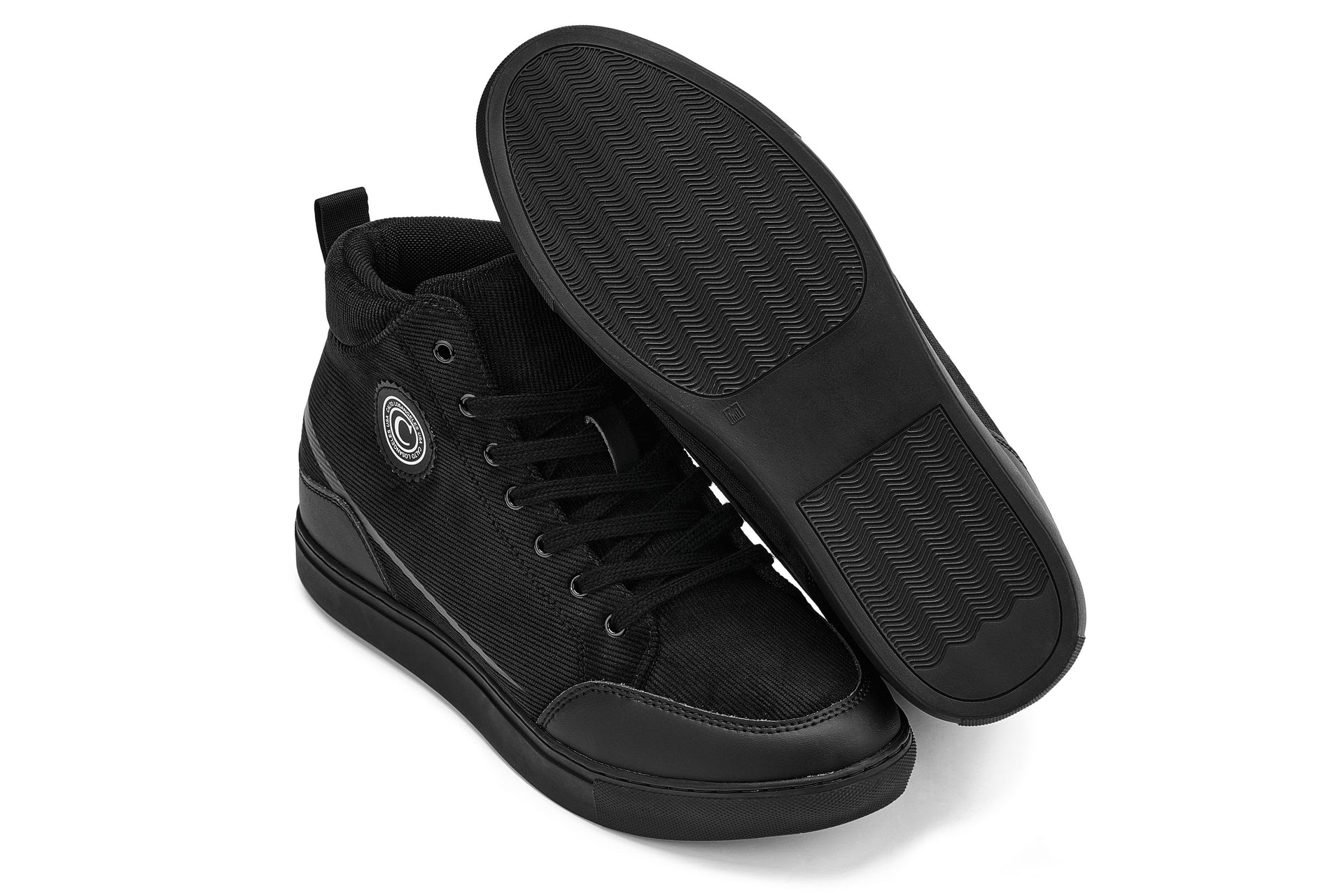 CALTO - S4130 - 2.6 Inches Taller (Onyx/Black Sole) - Corduroy Ankle Top Sneak-boot Tallmenshoes.com