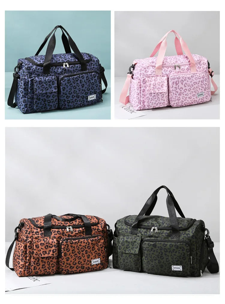 Classic Leopard Print Large Capacity Leisure Luggage Bag with Multiple Pockets and Shoe Compartment Sports Fitness Travel Bag NovaCart