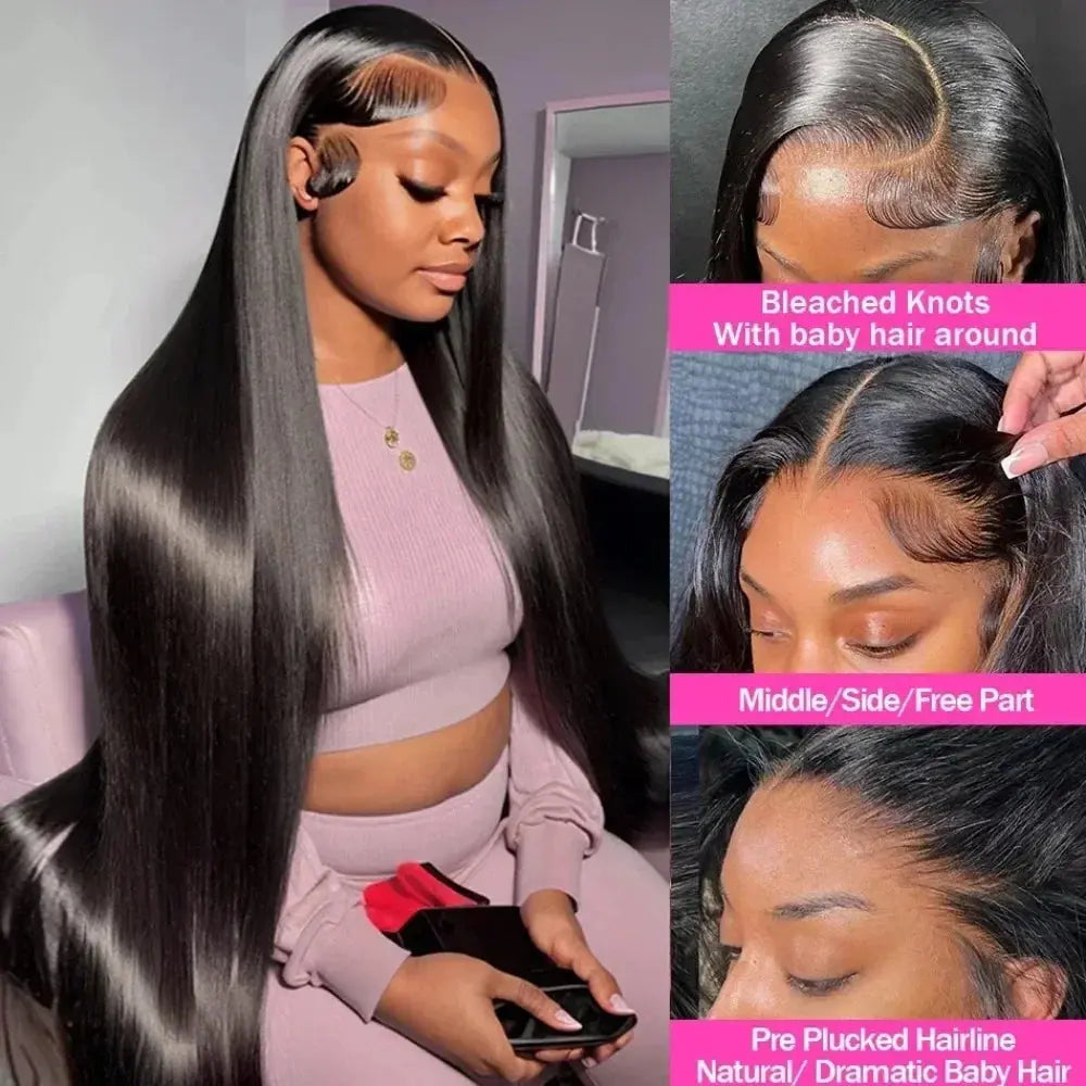 200 Density 13x4 13x6 Full Frontal 360 HD Transparent Lace 40 46 Inch Long Straight 5x5 Closure Human Hair Pre plucked Wigs NovaCart