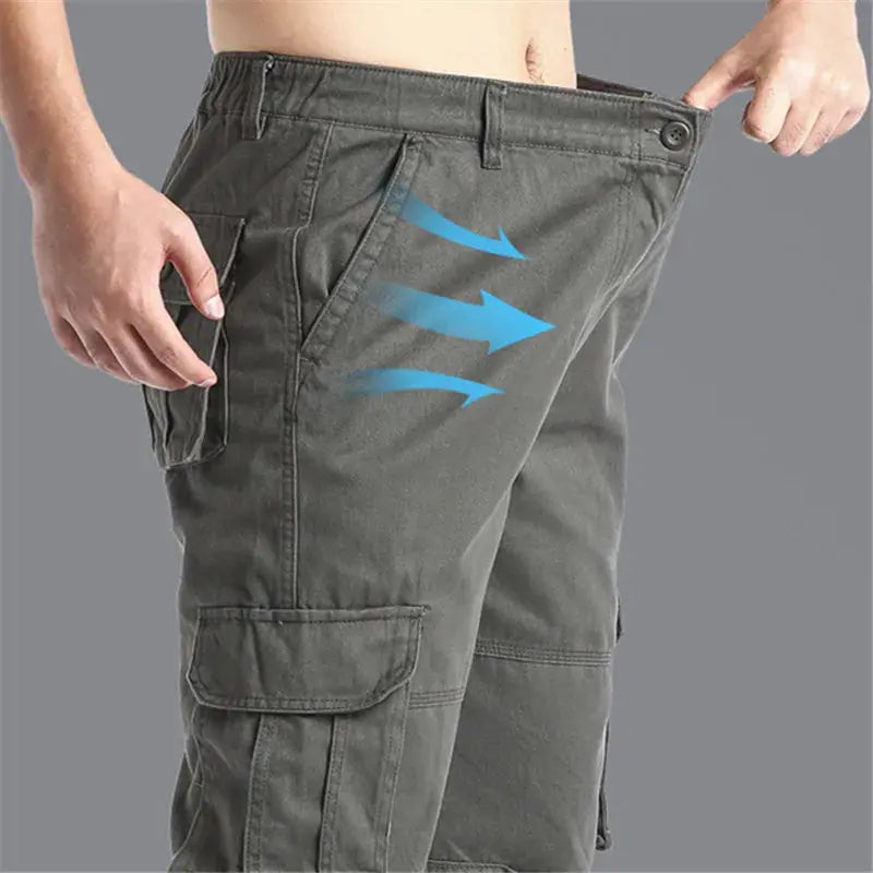 Large Pocket Loose Overalls Men's Outdoor Sports Jogging Tactical Pants Elastic Waist Pure Cotton Casual Work Pants NovaCart