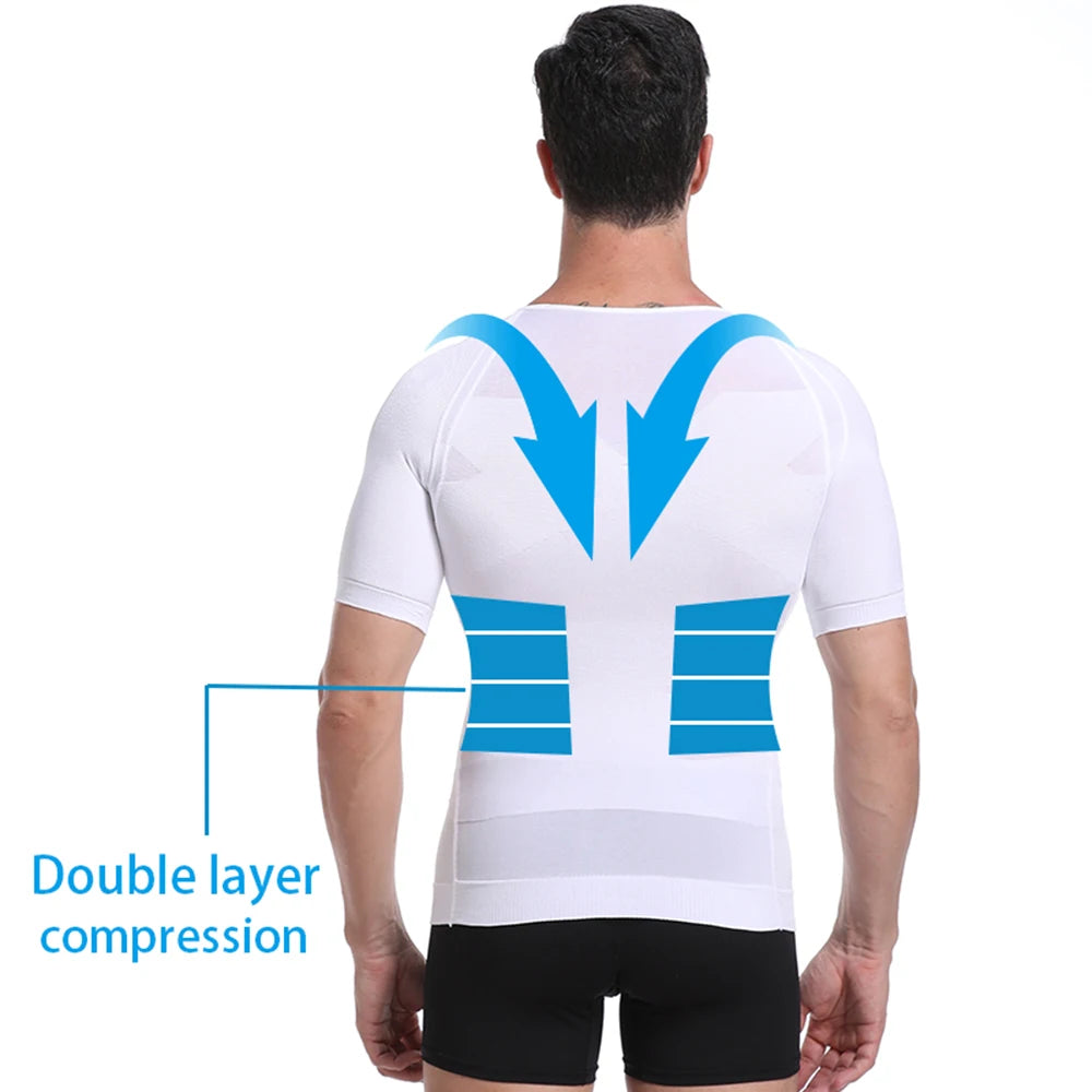 Men's Short Sleeve Compression T-Shirt V-neck Shapewear Tummy Control Flat Belly Tank Top Fitness Workout Slimming Body Shaper NovaCart