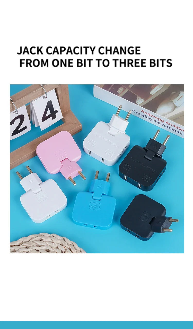 4 in 1 Wall Outlet Extension Eu Electrical Socket 180 Degree Plug Adapter Canada Mexico Travel Aadapter Portable Power Converter Pi-Mart
