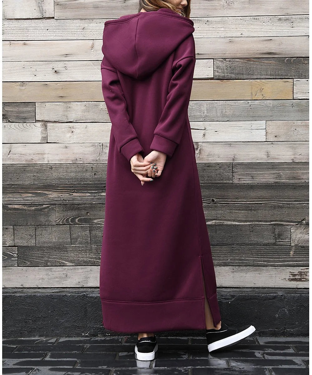 Hoodies Dress For Women Fashion 2025 Hem Lace-up Midi Robe Hooded Long Dress Autumn Winter Warm Casual Loose Sweatshirt Vestidos NovaCart