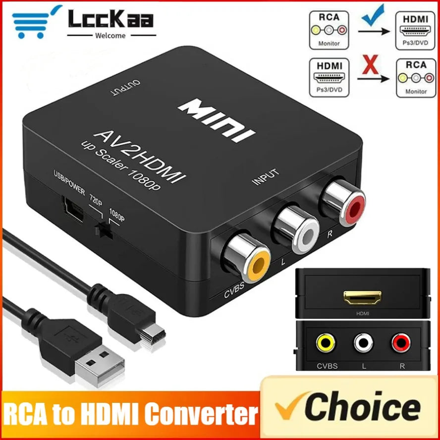 RCA To HDMI Converter with USB Cable 1080P AV To HDMI Adapter AV2HDMI AV/CVSB To HDMI-compatible AV To HDMI Switch HD-MI Adapter Pi-Mart