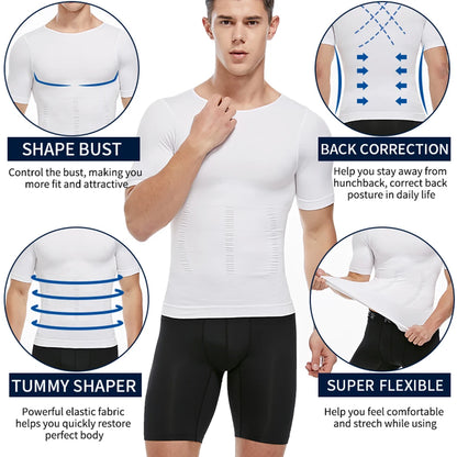 Men's Short Sleeve Compression T-Shirt V-neck Shapewear Tummy Control Flat Belly Tank Top Fitness Workout Slimming Body Shaper NovaCart