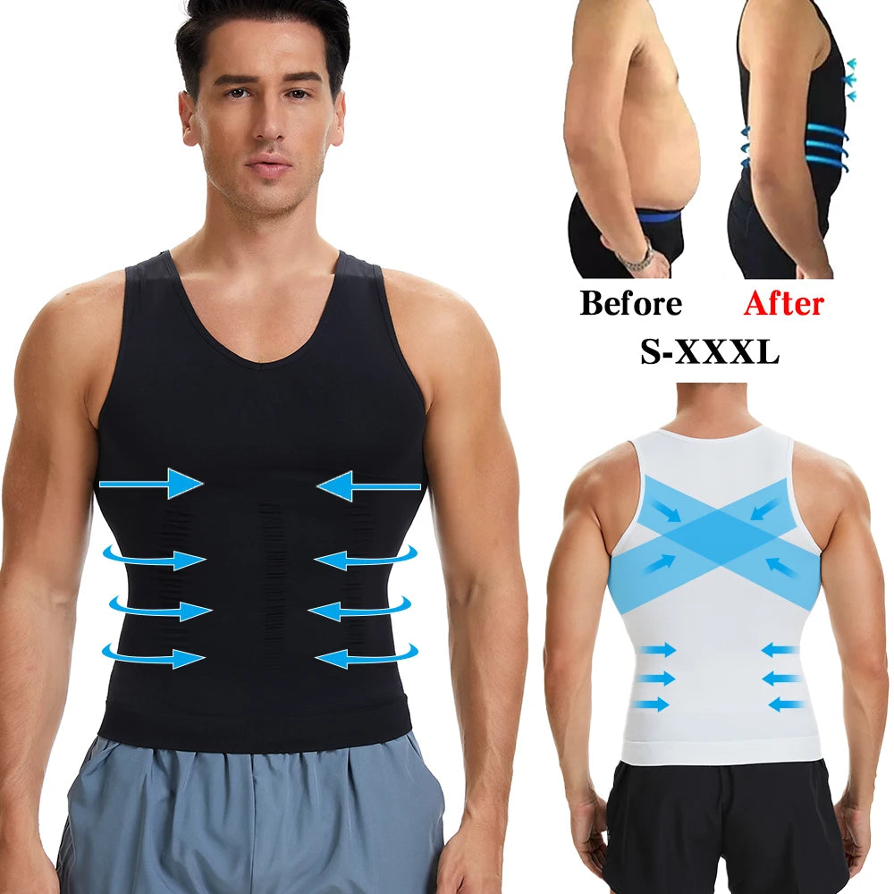 Men's Body Shaper Slimming Shirt V Neck Tummy Vest Compression Base Layer Slim Muscle Tank Top Shapewear NovaCart