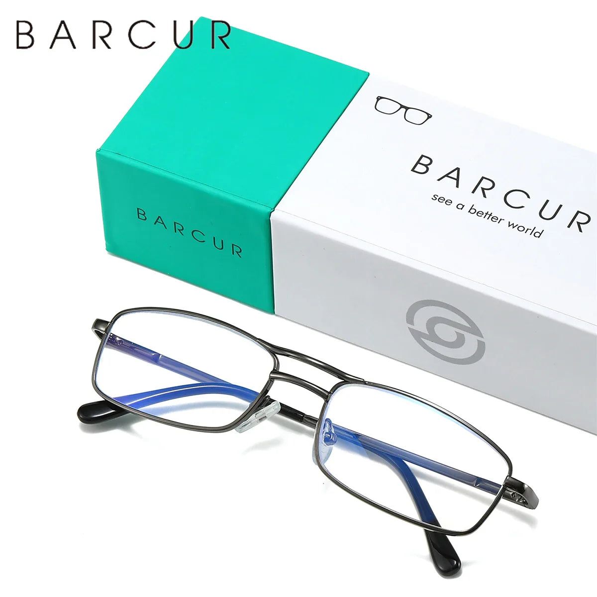 BARCUR Fashion Business Presbyopia Eyeglasses for Men and Women Ultra-Light Double Bar Alloy Rectangular Small Frame Transparent HD Reading Glasses Stevvex