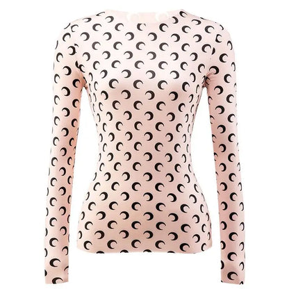 Woman Clothes Korean Moon Print Long Sleeve T-Shirt Fashion Casual Layered Sun Protection Top Ice Silk Basic Tee Spring Autumn NovaCart